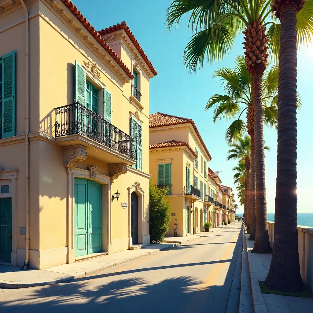 Sunlit Belle Époque Facade with Palms in Nice
