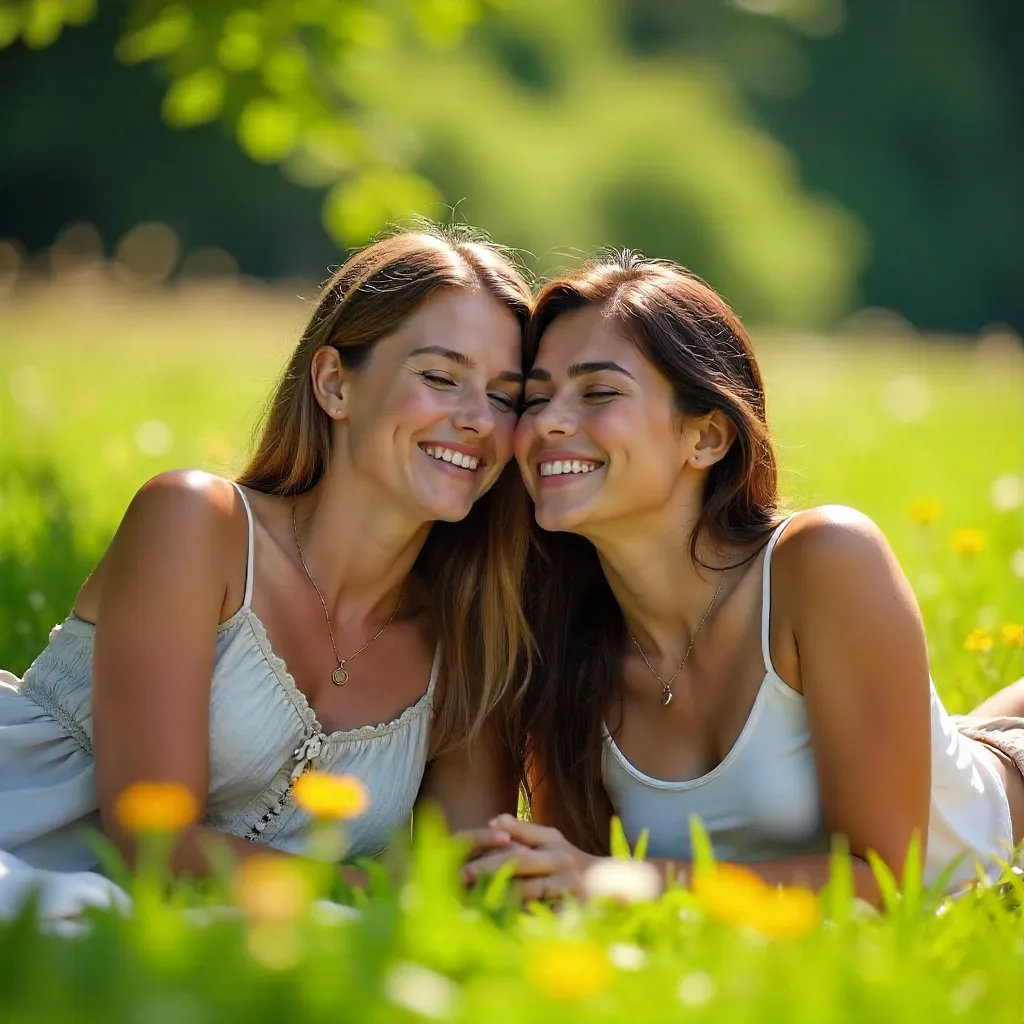 Sunlit Bliss: Two Women Repose on Grass
