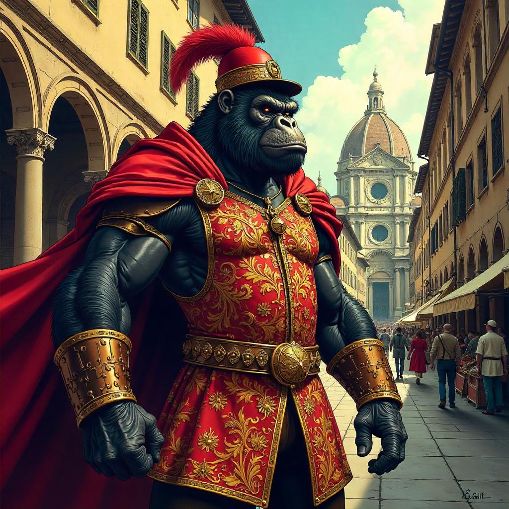 Gorilla Hero in Renaissance Florence Comic Style