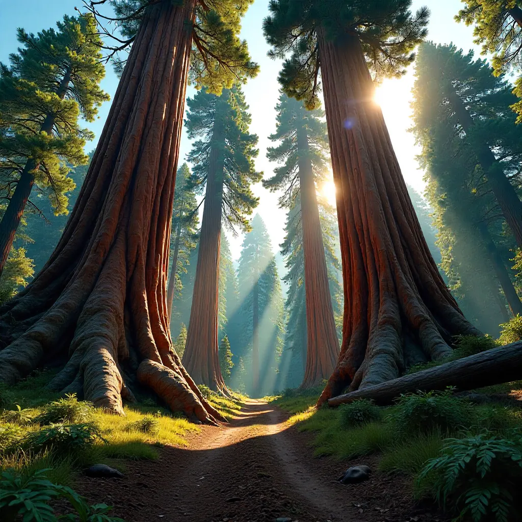 Giant Sequoias in a Sunlit Sierra Forest