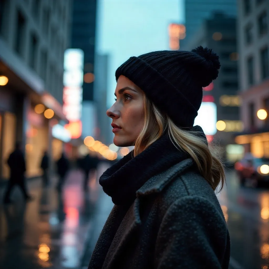 Thoughtful Beanie Portrait in a Modern City