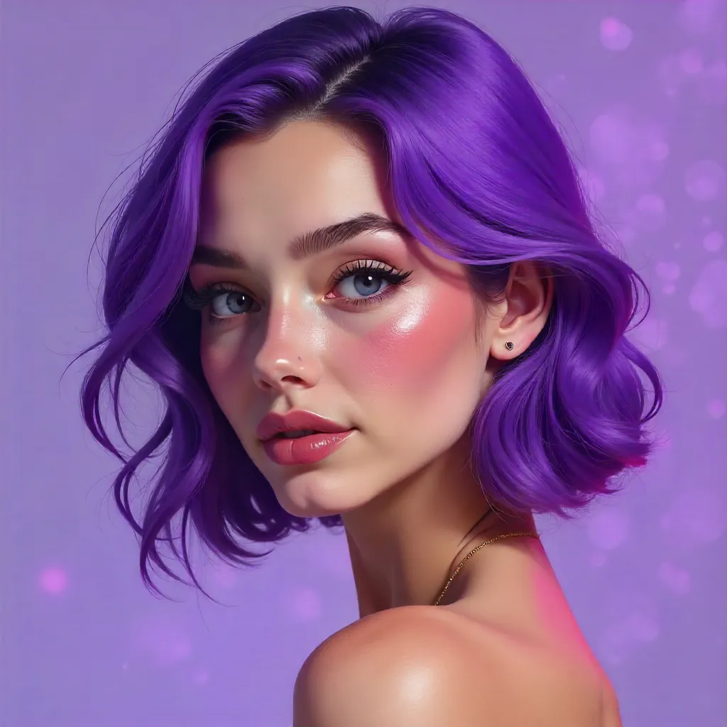Vivid Lavender Portrait: Expressive Young Woman