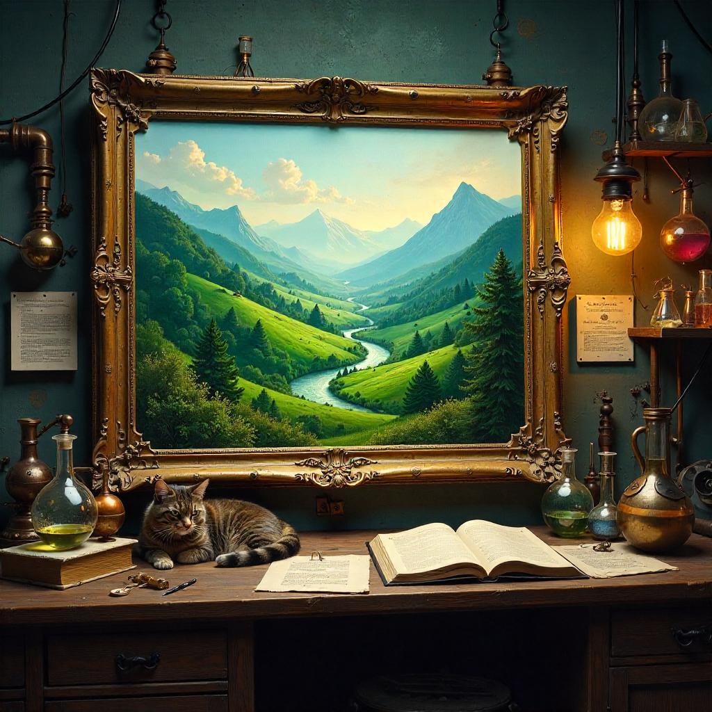 Valley Oil Painting Inside a Mad Scientist Lab