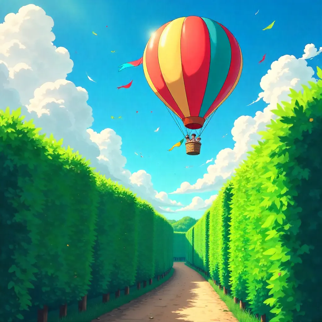 Whimsical Hedge Maze Balloon in Anime Style