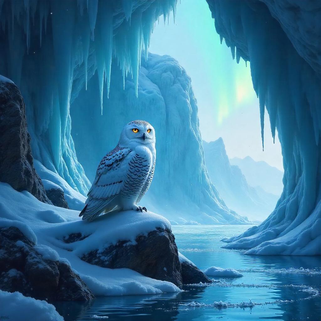 Owl in an Ice Cave: Digital Arctic Dreamscape