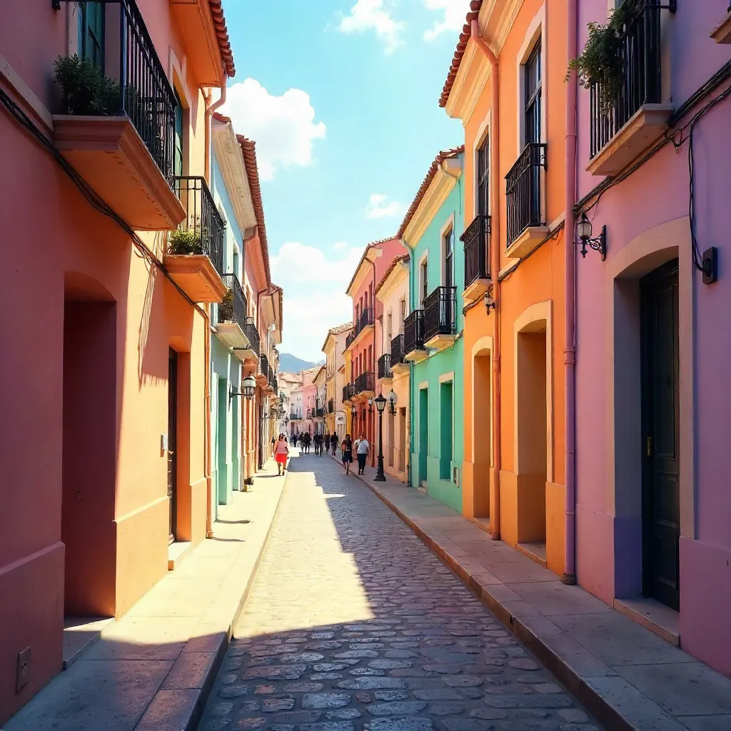 Sunlit Alley Opens to Pastel Streets