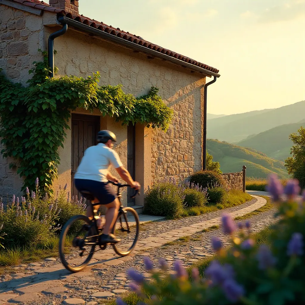 Blurred Cyclist by Rustic Nuova Aquitania Cottage