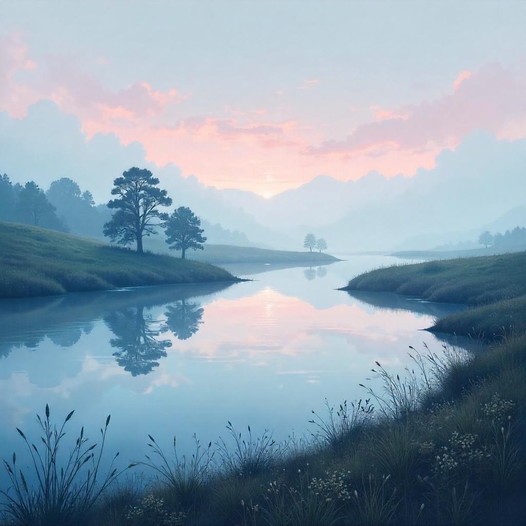 Misty Anime Lake in Foggy Moorlands