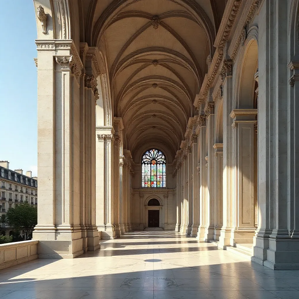 Neo-Classical Parisian Church: Arches and Stained Glass