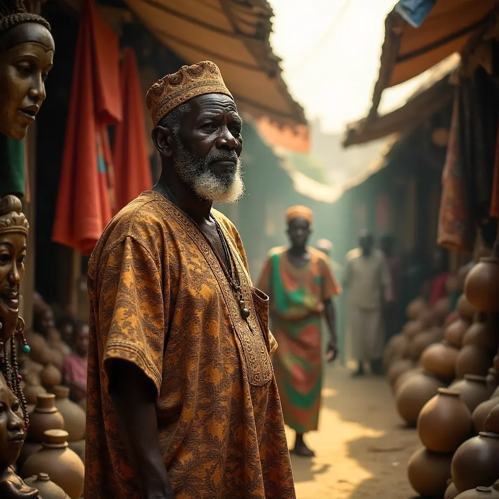 Golden Hour at a Nigerian Market: Elderly Artisan
