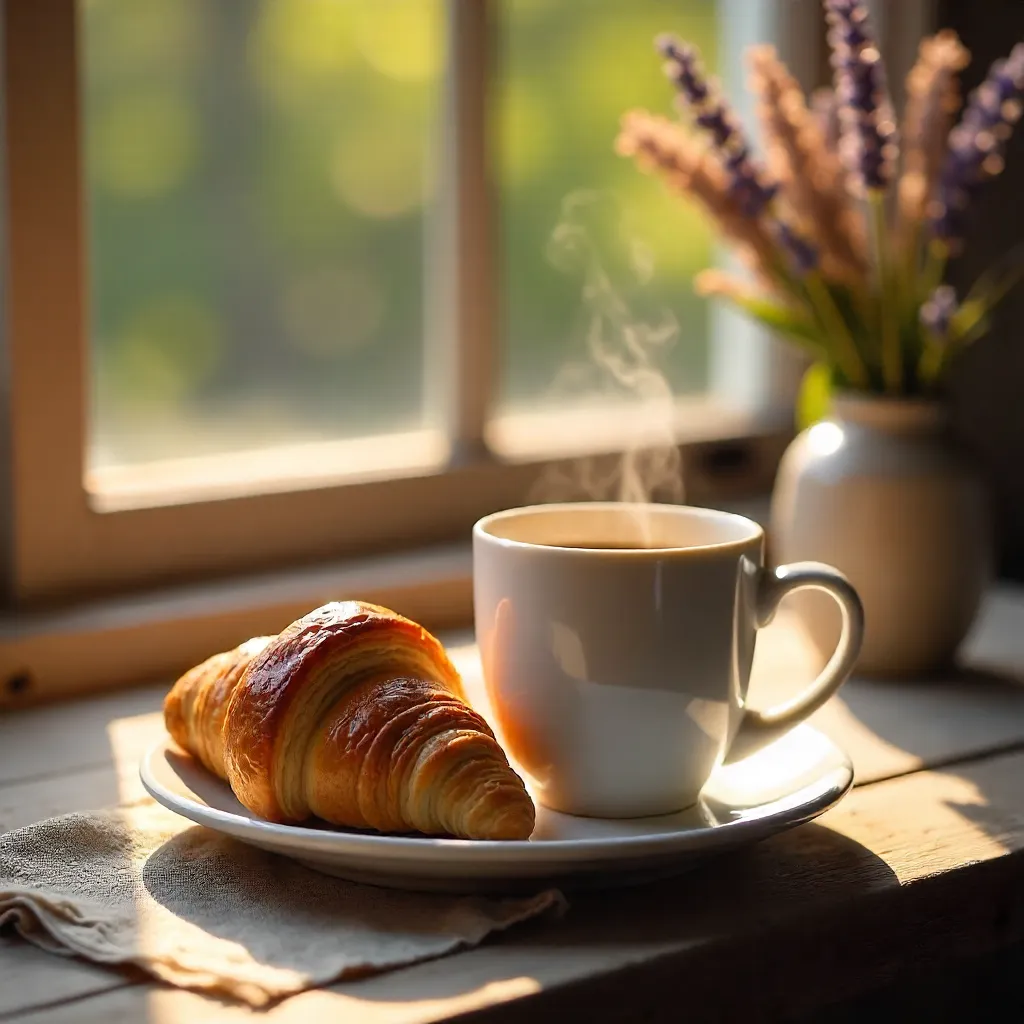 Cozy Morning Coffee and Croissant Still Life
