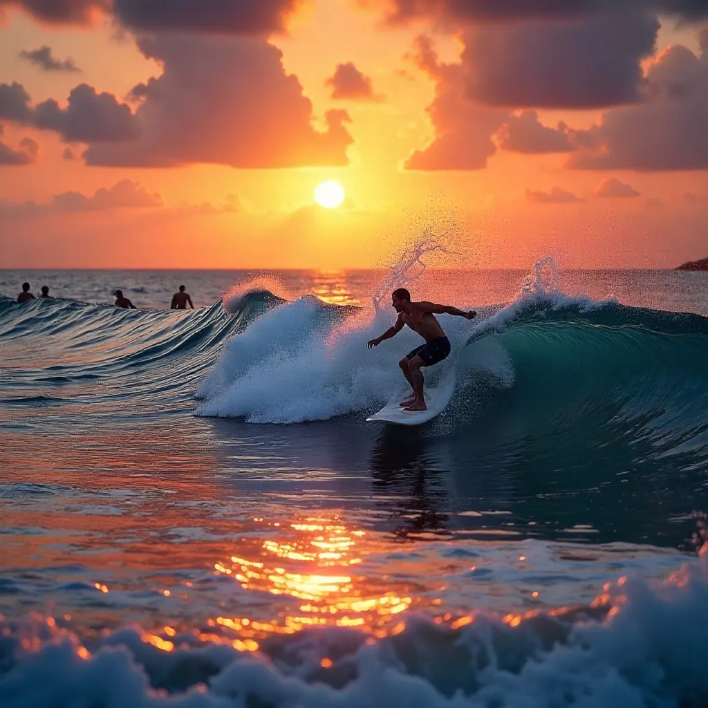 Sunset Surfers: Golden Wave Seascape