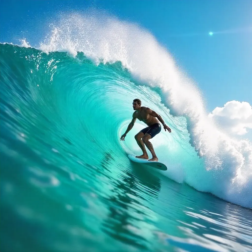 Thrilling Turquoise Wave Surfing Shot