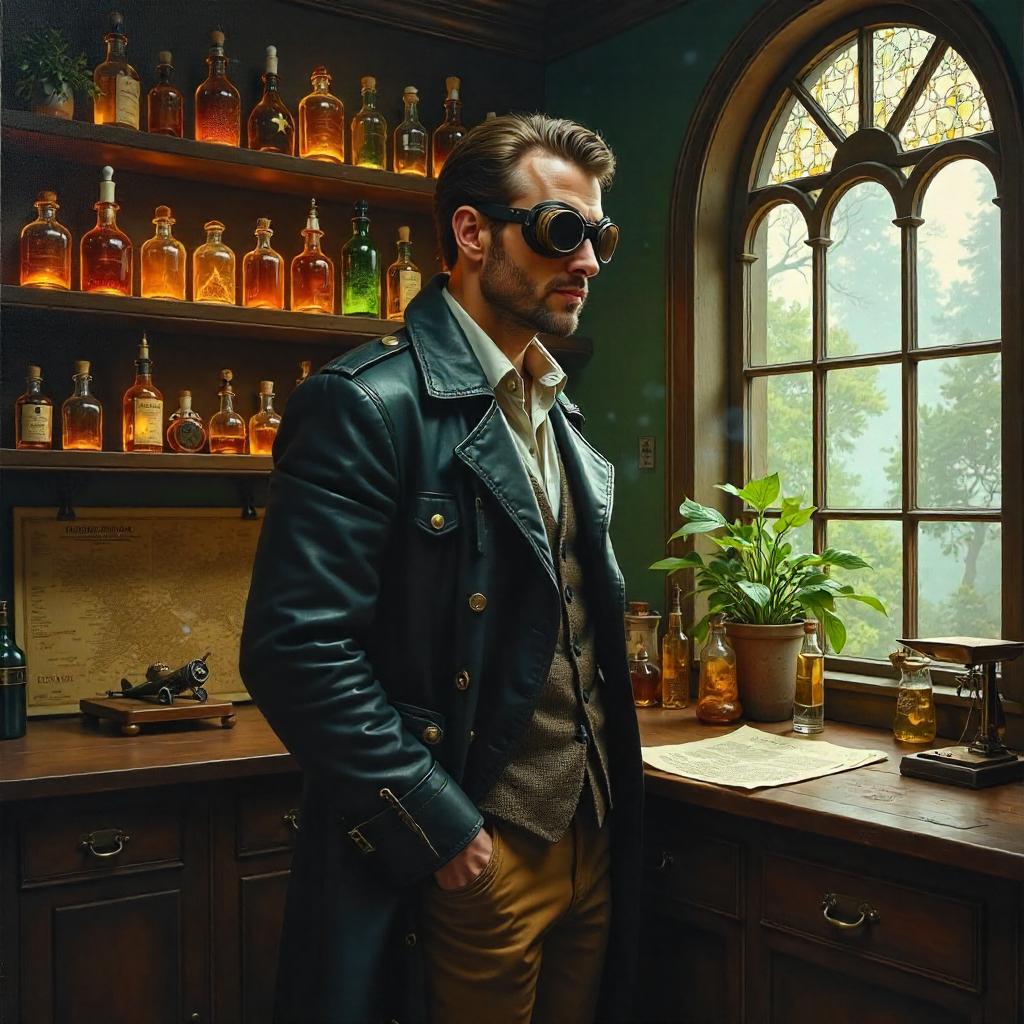 Pilot in a Potion Shop - Oil Painting