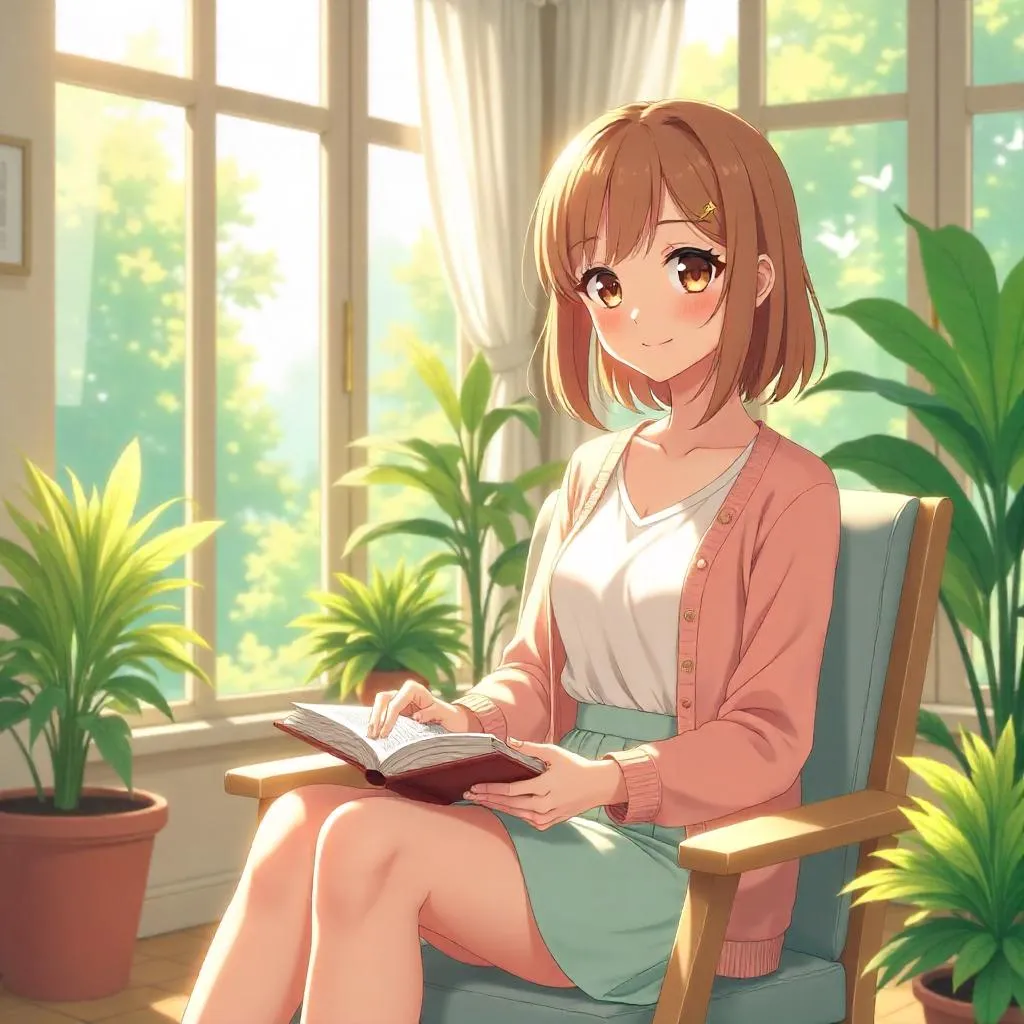 Sunlit Sunroom Anime Portrait of an Adult Woman