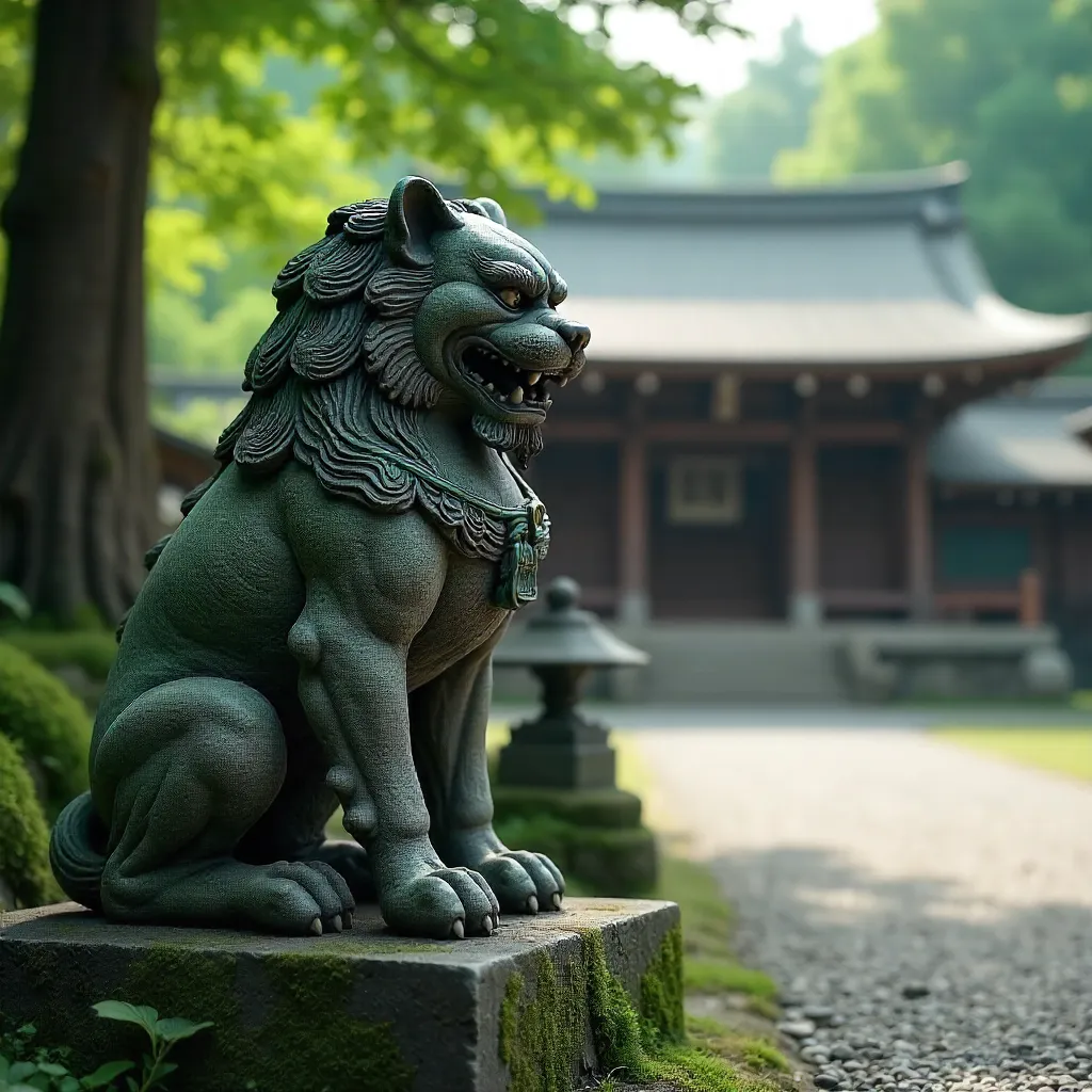Komainu Guardian in a Nagoya Shrine Garden