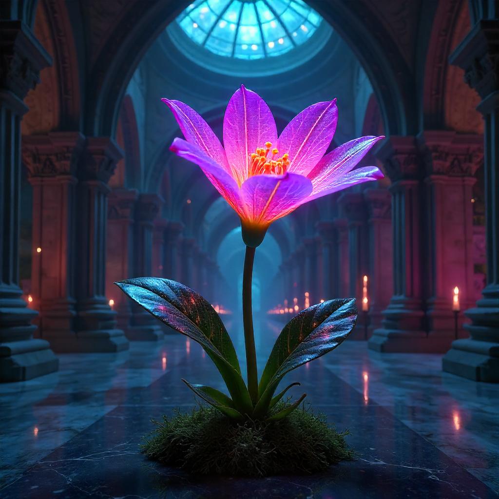Neon Bloom in a Cyberpunk Enchanted Castle