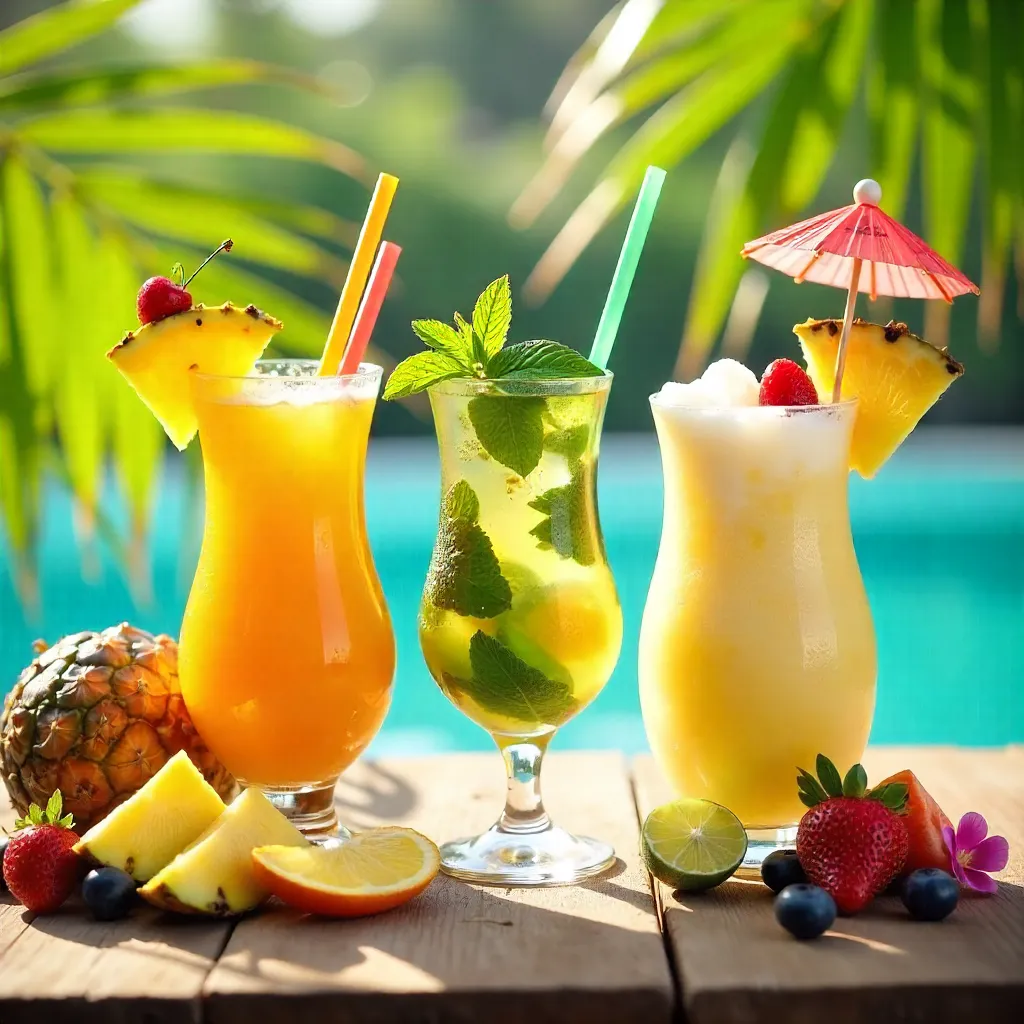 Vibrant Tropical Summer Cocktails with Palm Leaves