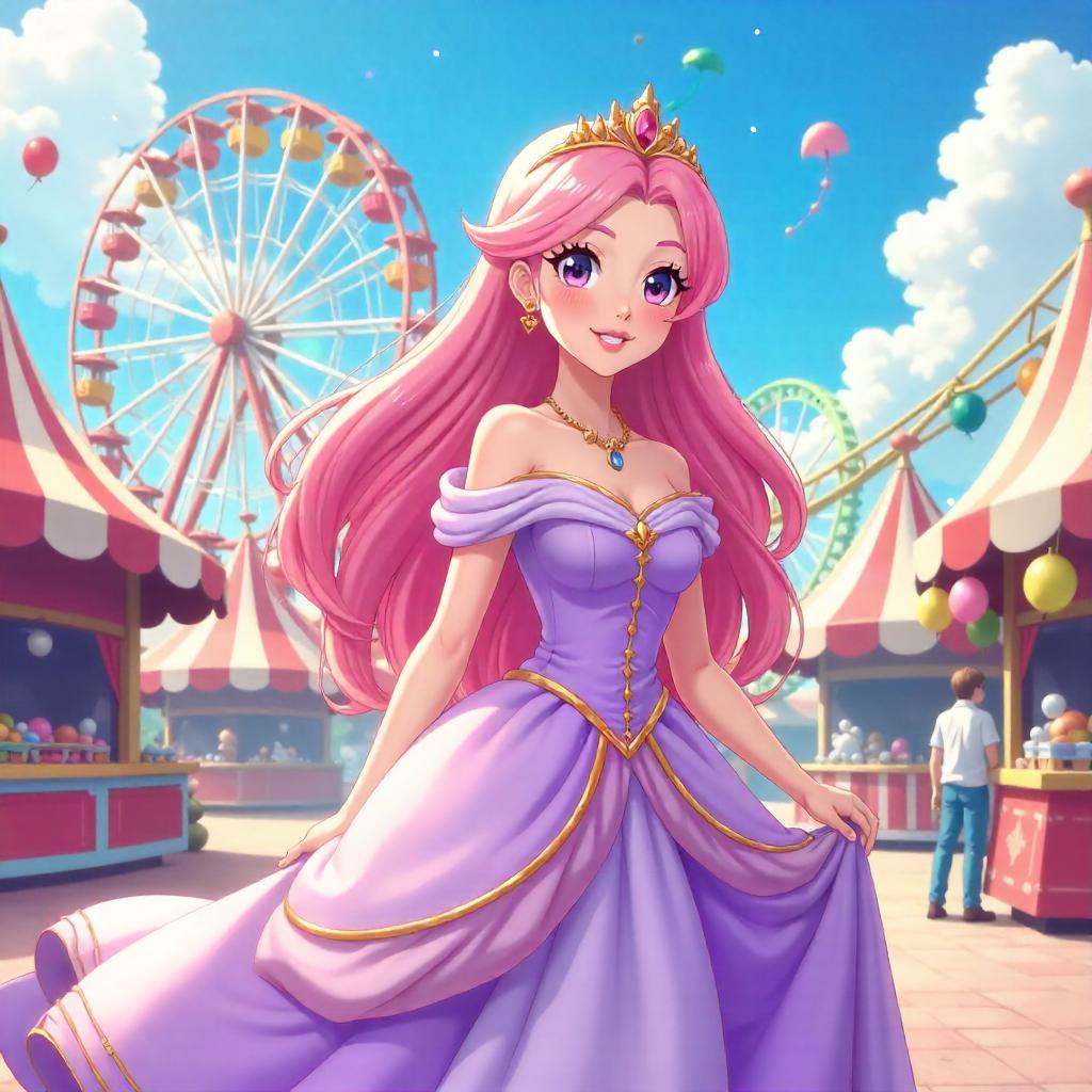 Original Princess in a Colorful Anime Amusement Park