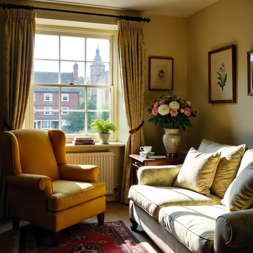 Sunlit York Living Room Corner with Flowers