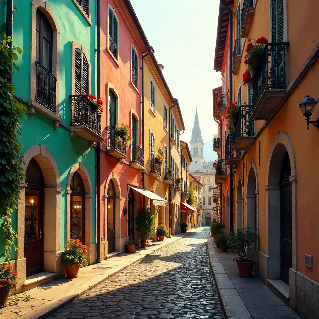 Colorful European Alley in Golden Hour