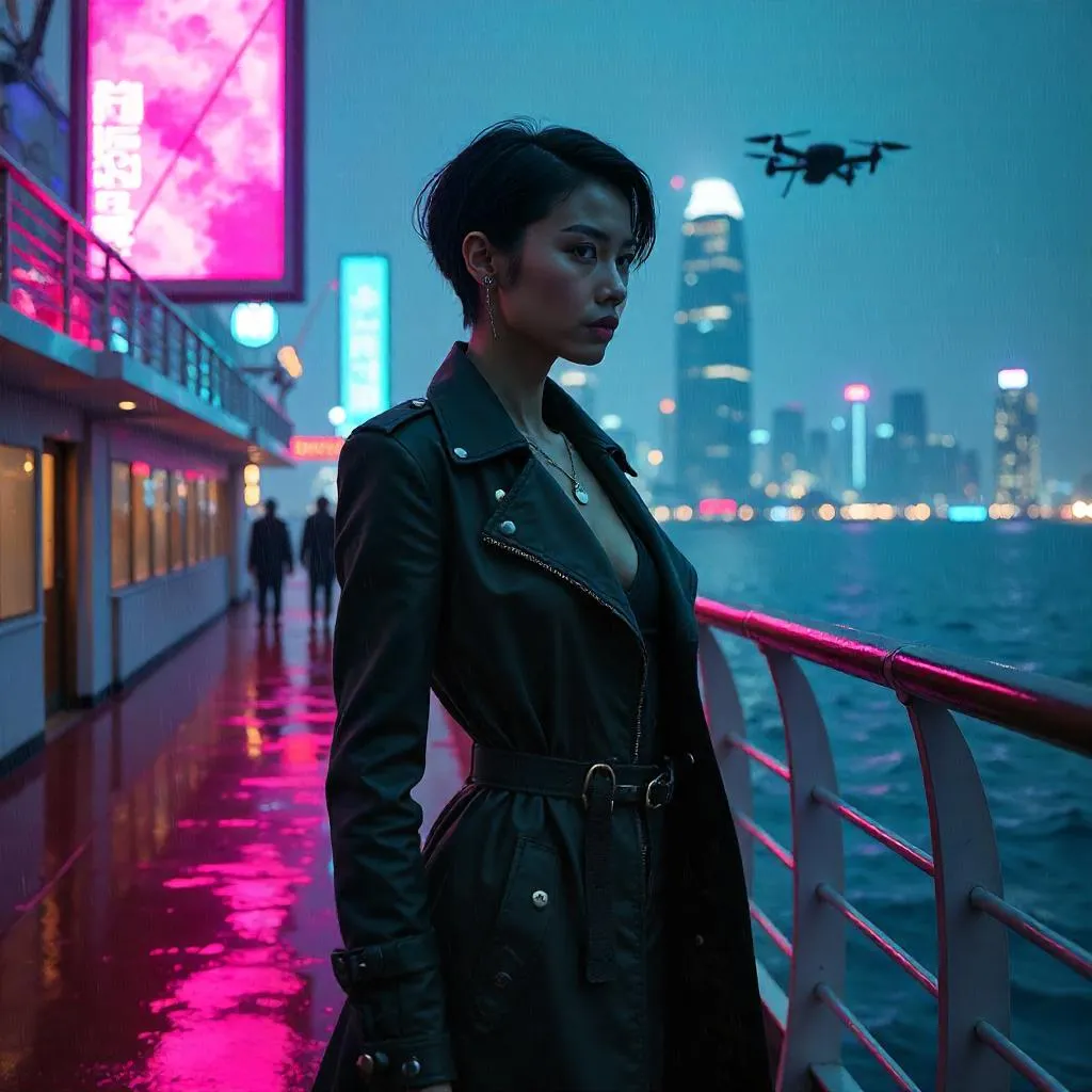 Confident Asian Woman in a Cyberpunk Cruise