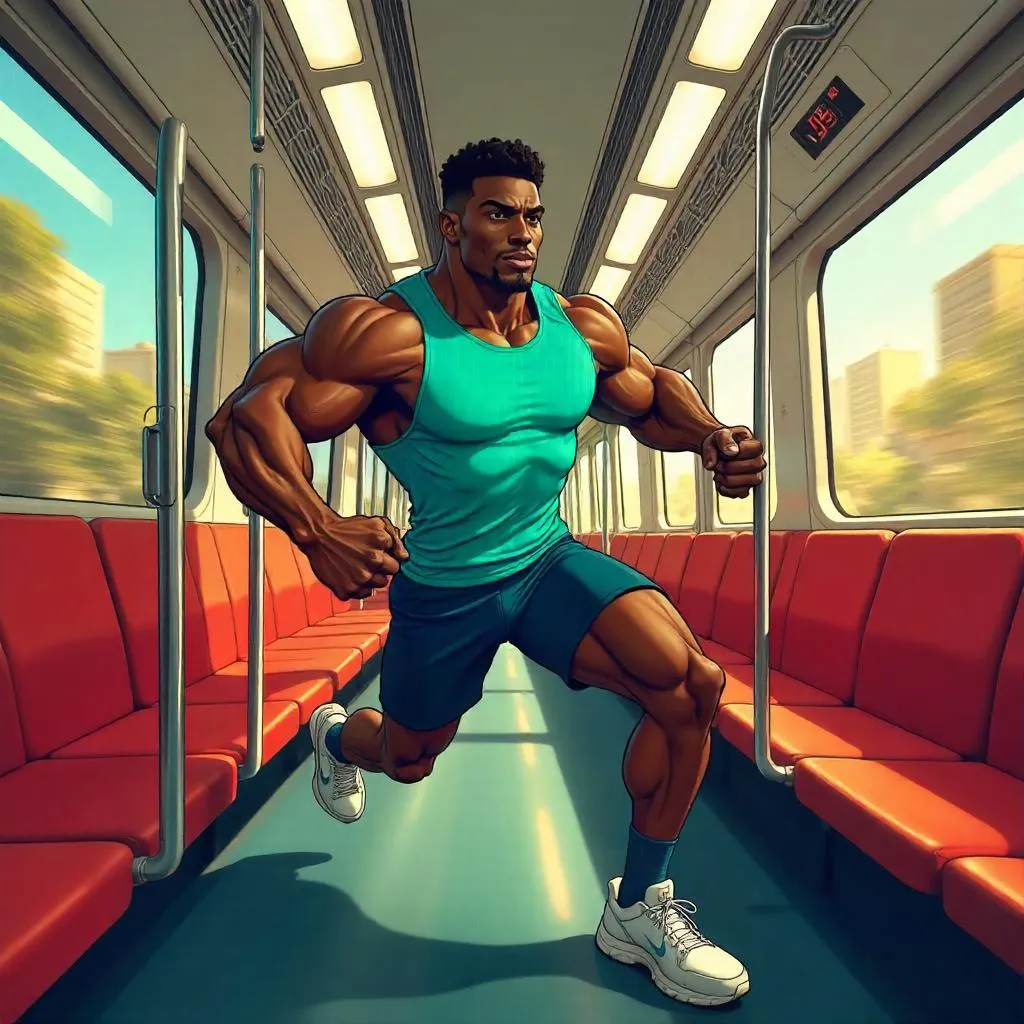 Energetic Cartoon Athlete on a Train Car