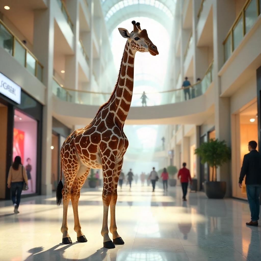 Giraffe in a Modern Shopping Mall - 3D Render