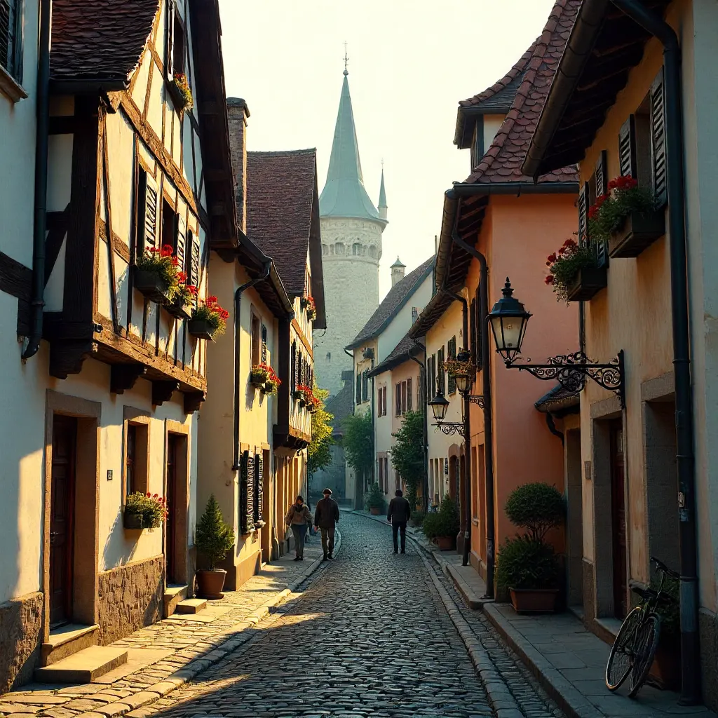 Charming Rothenburg Street of Timber-Framed Houses