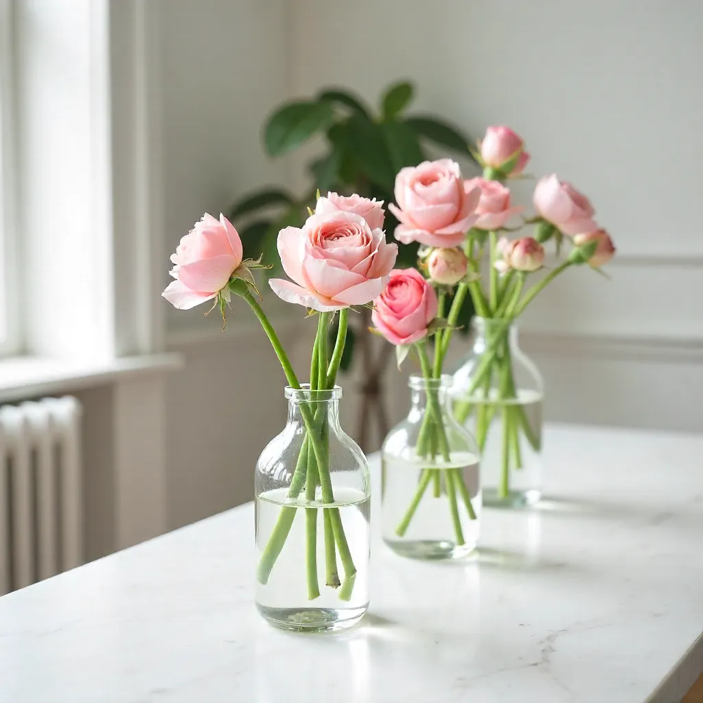 Elegant Minimal Pink Floral Arrangements in Glass Vases