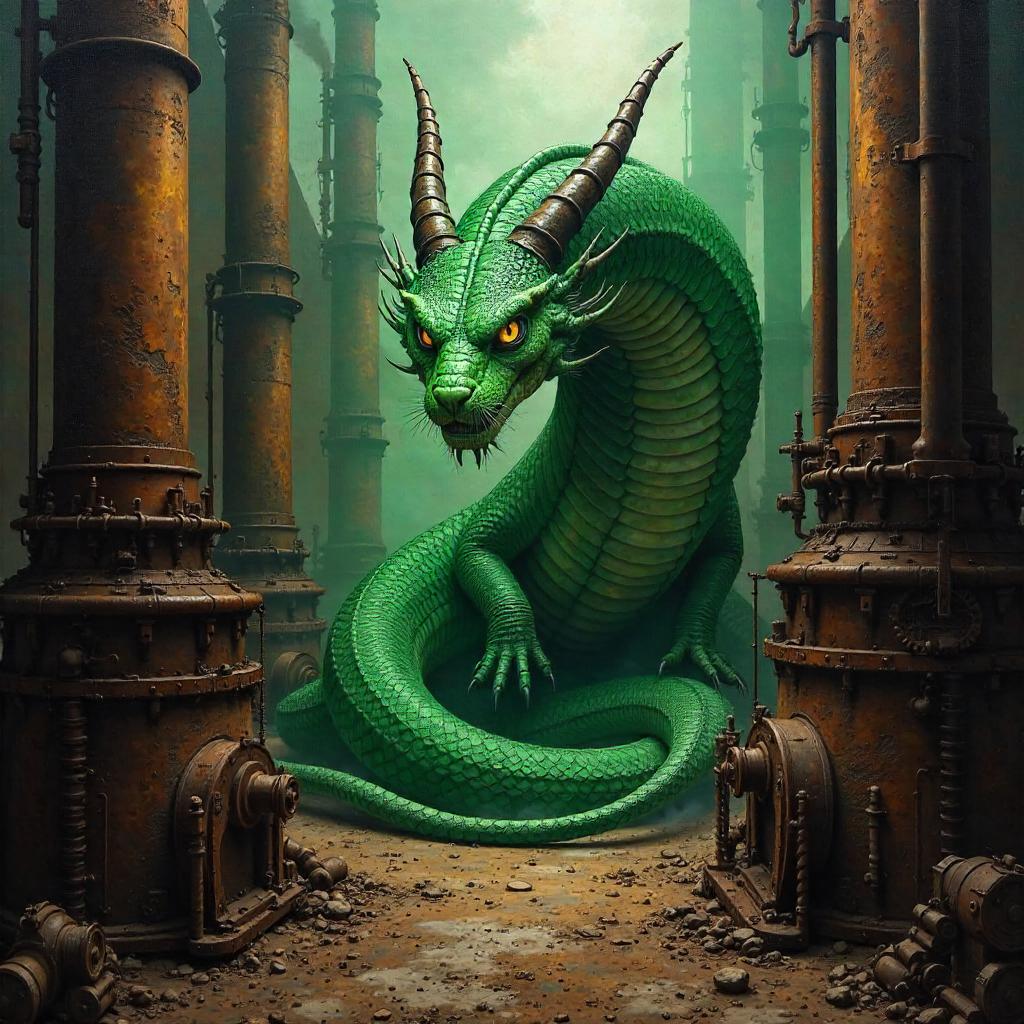 Basilisk Among Machines: An Oil Painting