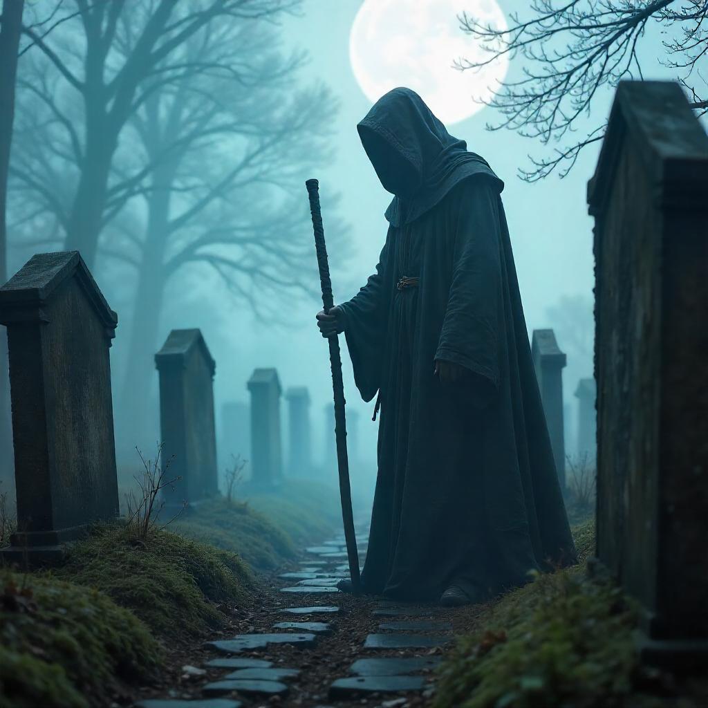 Dense Fog Grim Reaper in a Graveyard