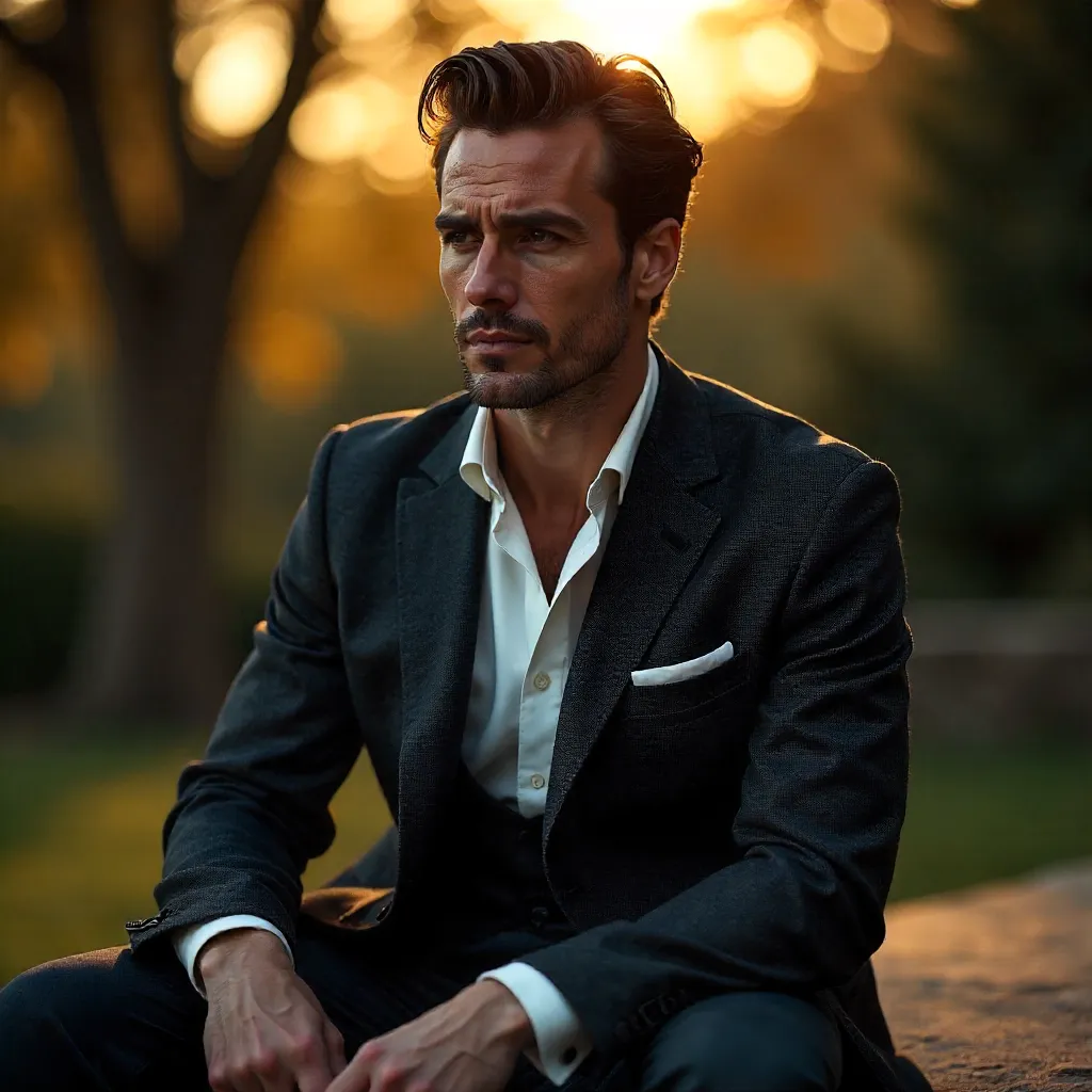 Stylish Man in a Blazer with Dramatic Outdoor Shadows