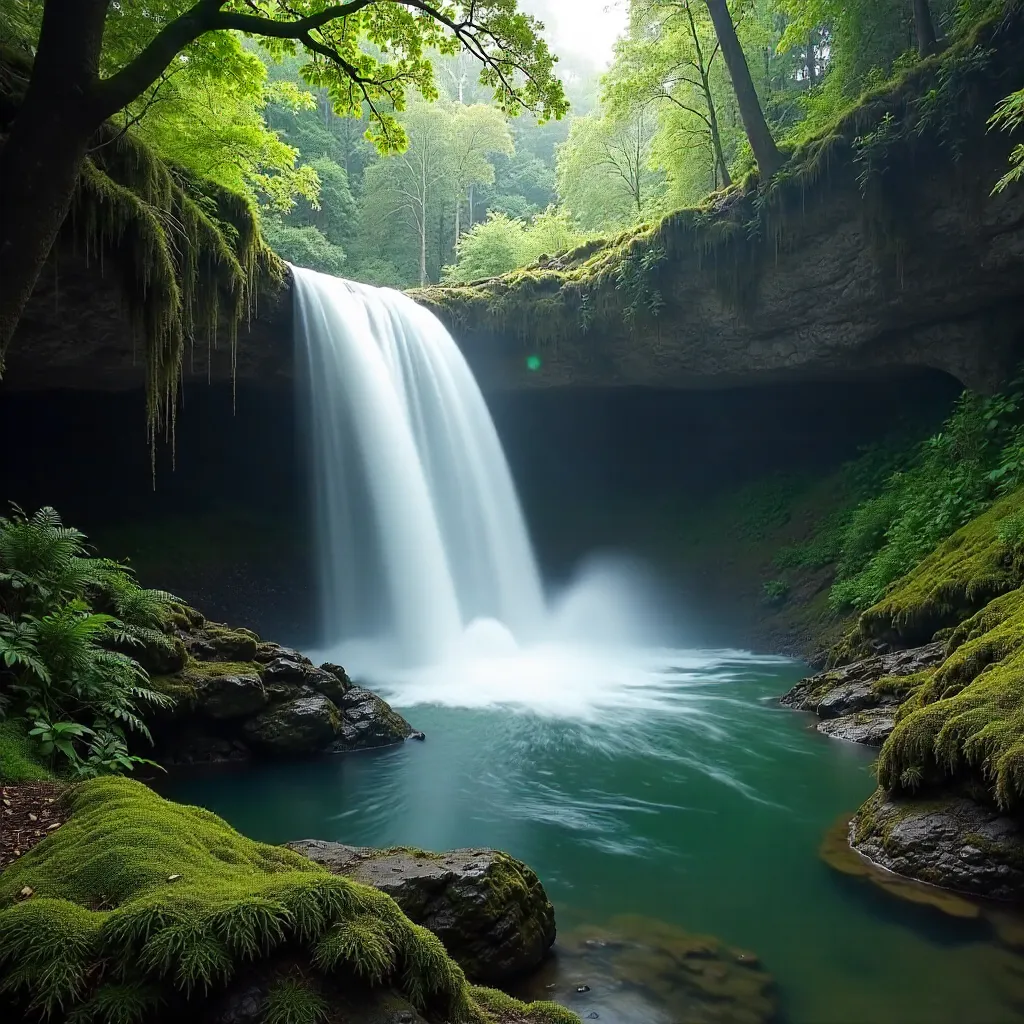 Long-Exposure Tasmanian Waterfall in Verdant Forest