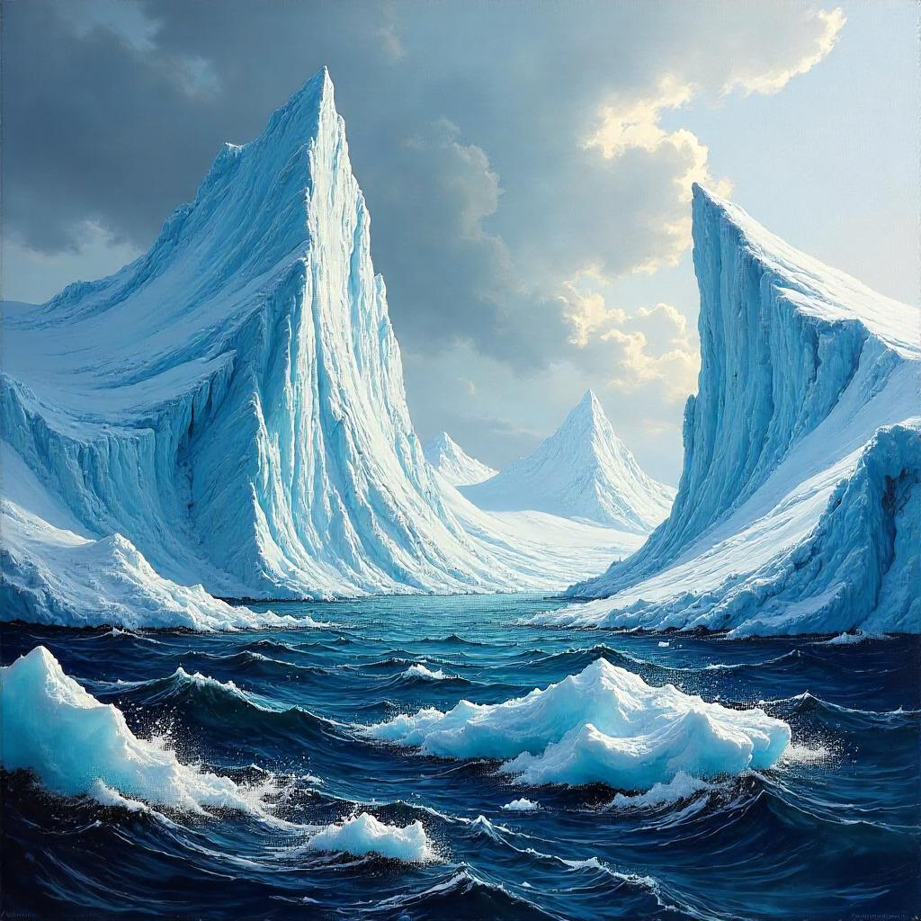 Wind over Ice: An Oil Painting Among Icebergs