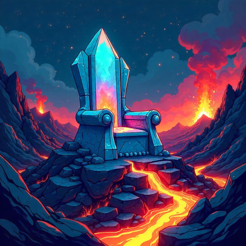Crystal Throne on Volcanic Rocks - Cartoon Style