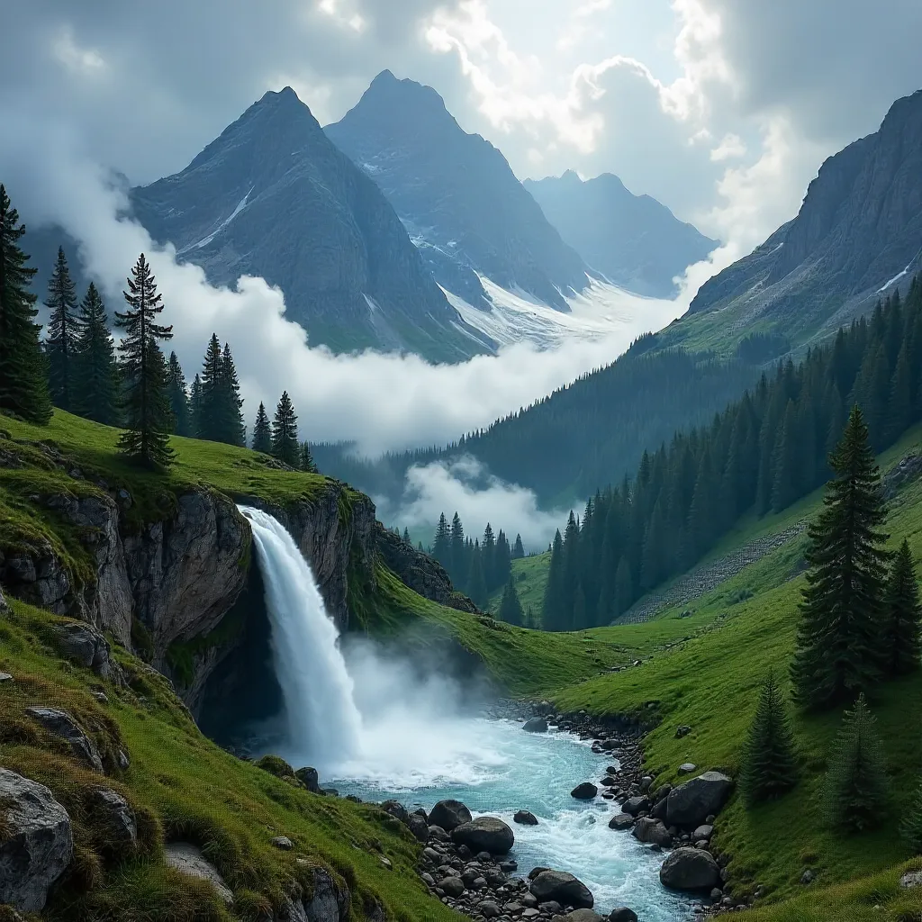 Dramatic High Tatras: Mist and Waterfall