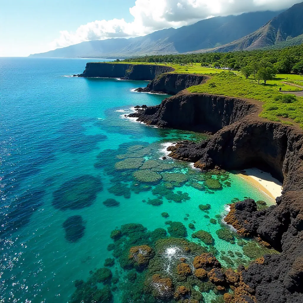 Aerial View: Hawaii's Coral Reefs and Lava Rocks