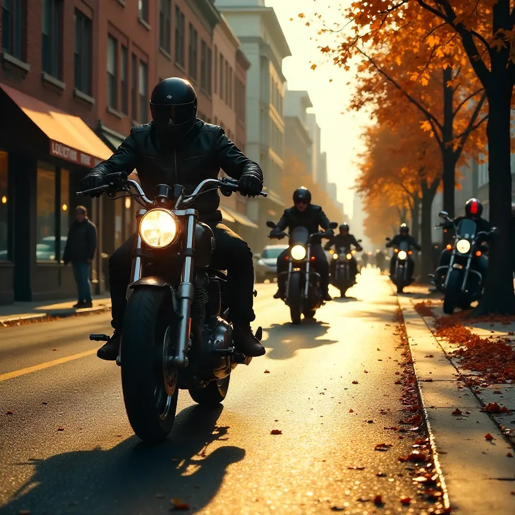 Autumn Golden Hour: Motorcyclists in the City