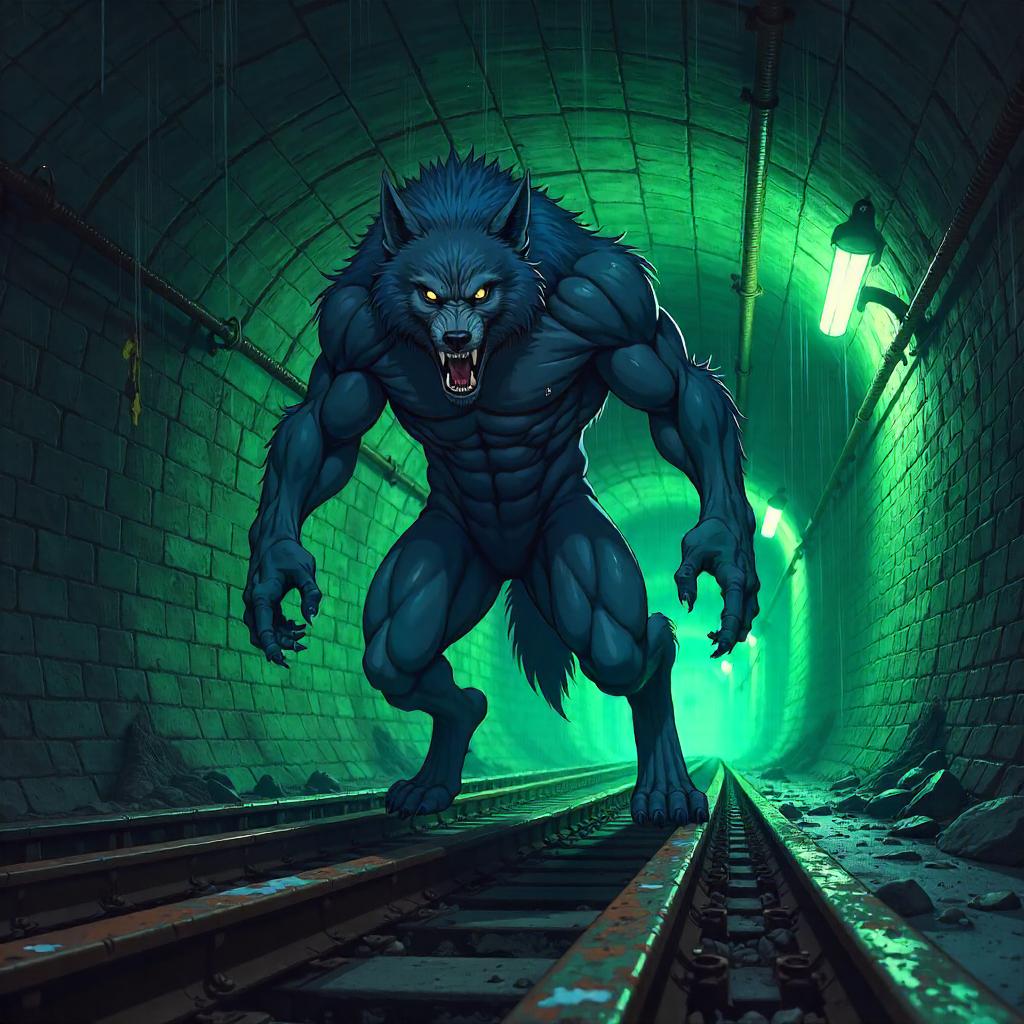 Midnight Howl in the Neon Subway Tunnels