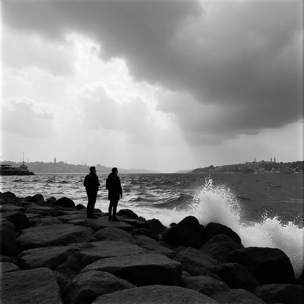 Solitary Figures on a Bosphorus Rock Shore
