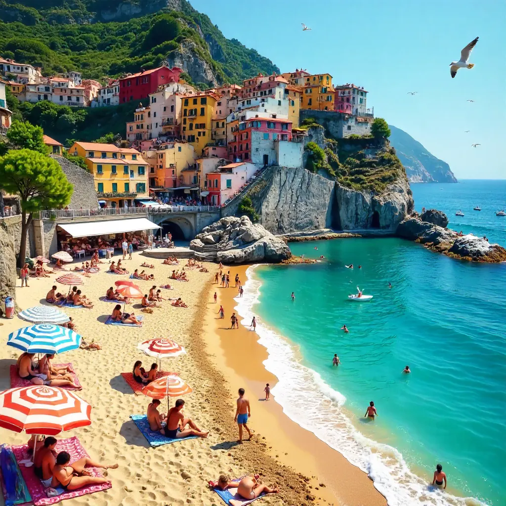 Bustling Monterosso Beach, Cinque Terre