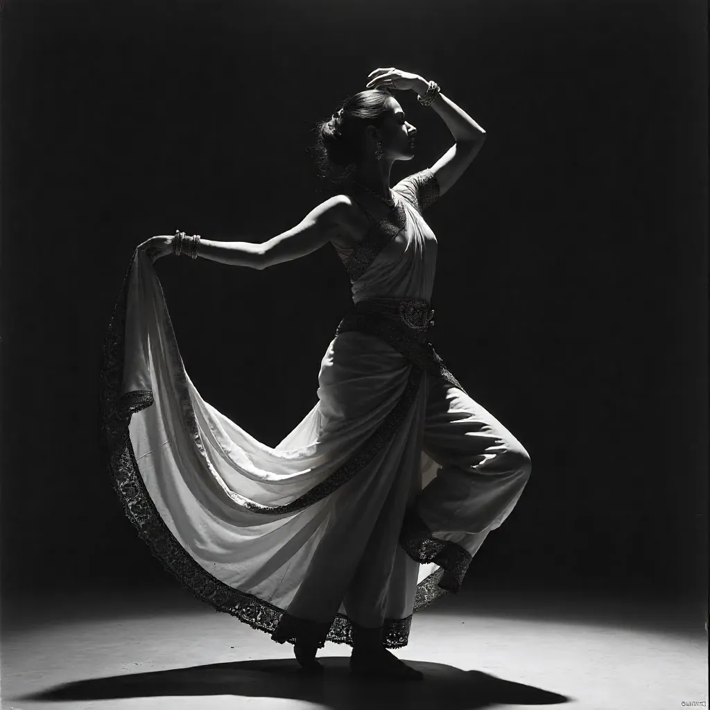 Elegance in Mono: Dancer in a Traditional Sari