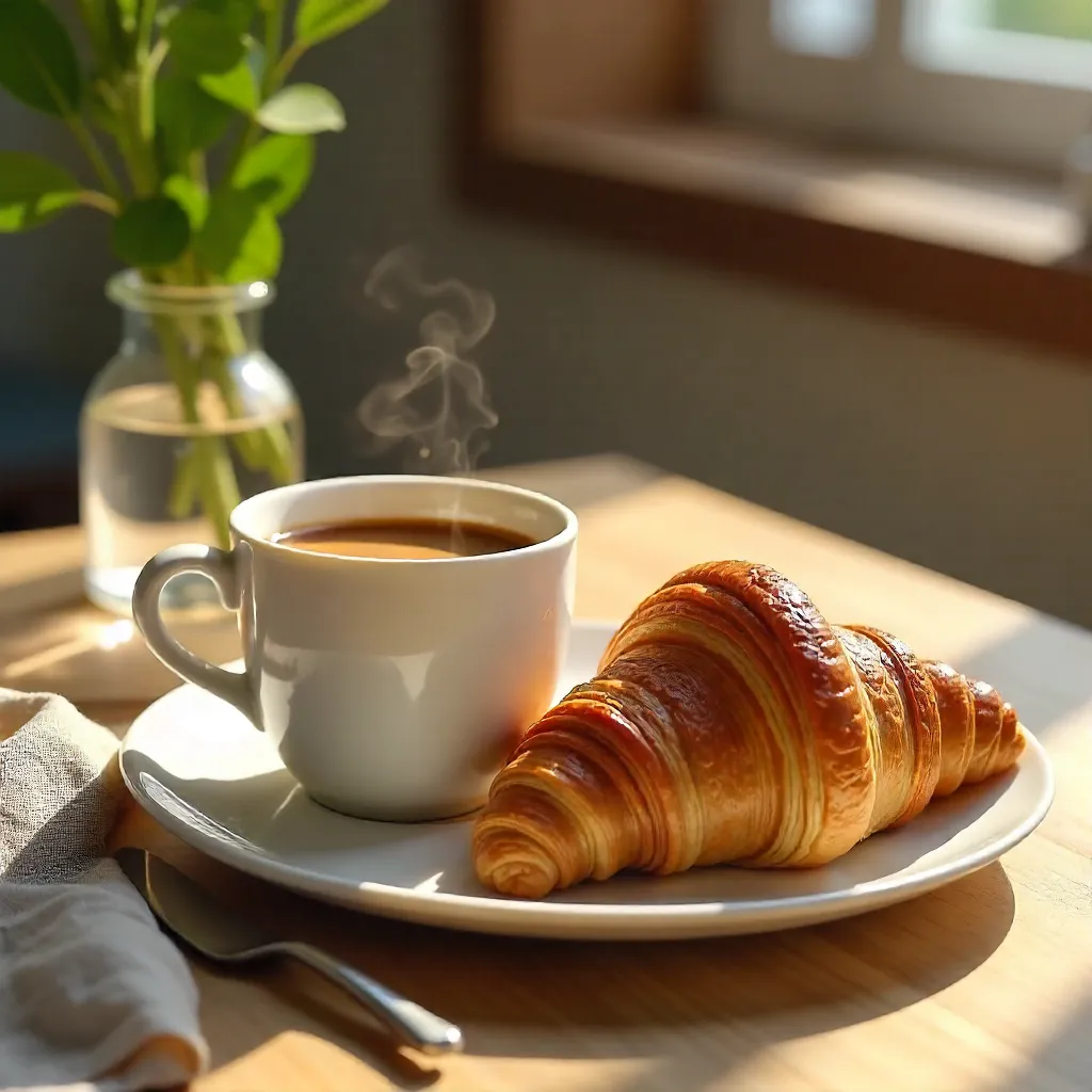Cozy Morning Coffee with Fresh Croissant