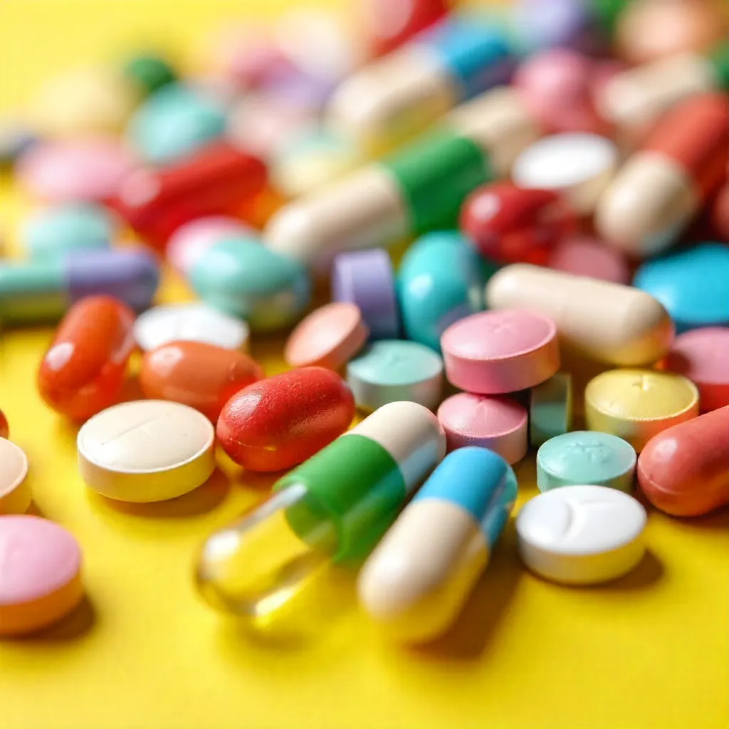 Vibrant Pill Mosaic on a Sunny Yellow Backdrop