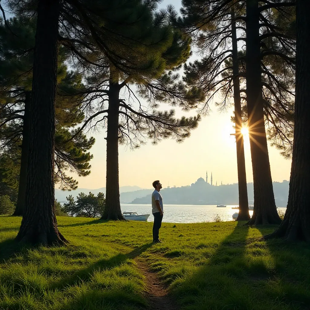 Tranquil Pine Grove in an Istanbul Park at Dawn