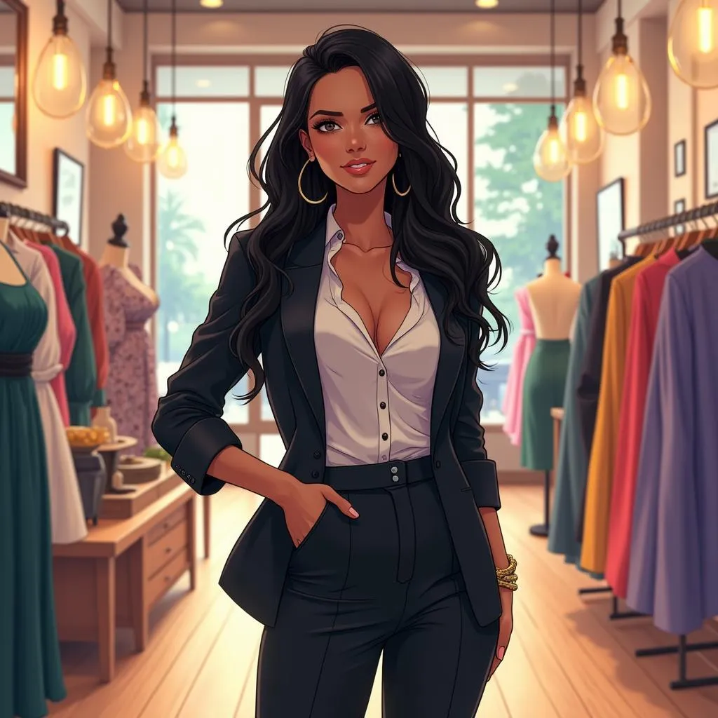 Latina Fashionista in an Anime Boutique