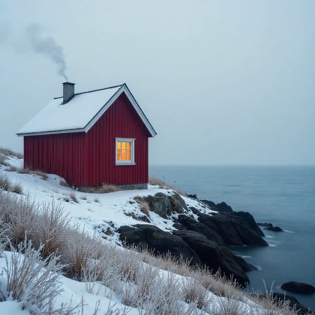 Solitary Danish Coastal Cabin in Winter