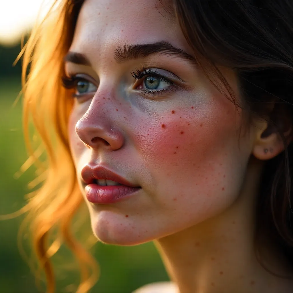 Freckled Close-Up Portrait Looking Away