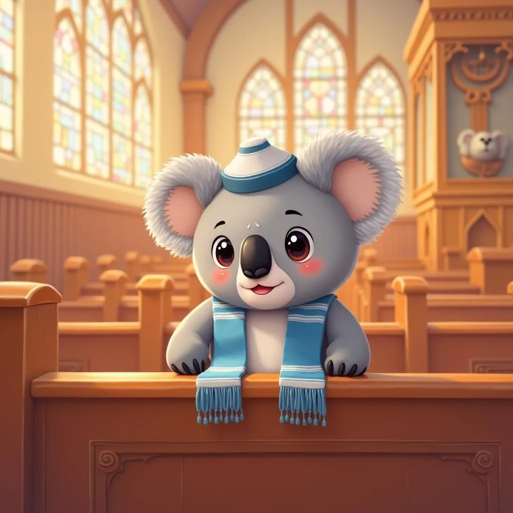 Anime Koala in a Sunlit Synagogue